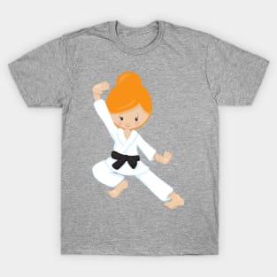 Karate Girl, Cute Girl, Black Belt, Orange Hair T-Shirt